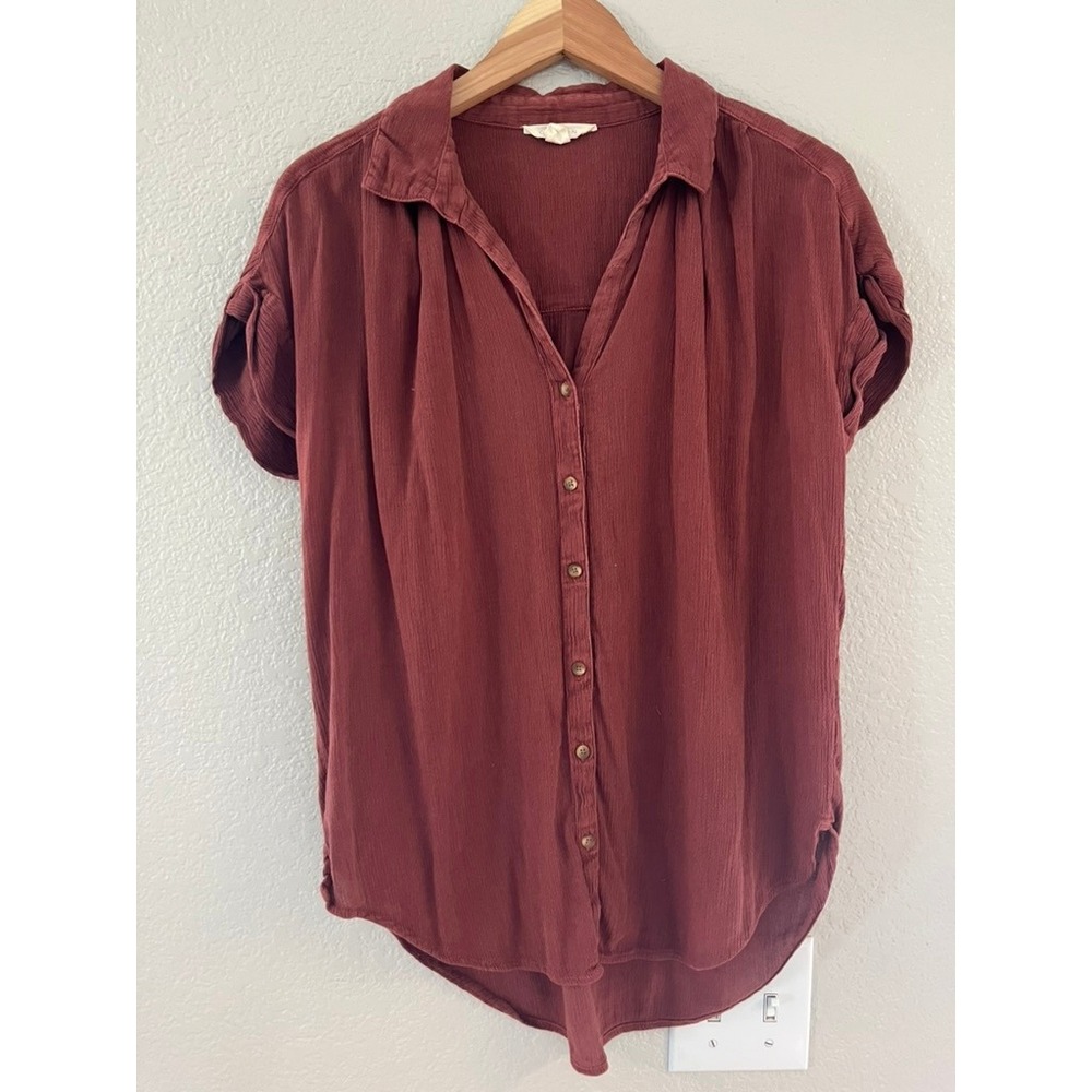 Caslon Womens Mauve Dusty Rose Cotton Viscose Button Down Woven Shirt Medium